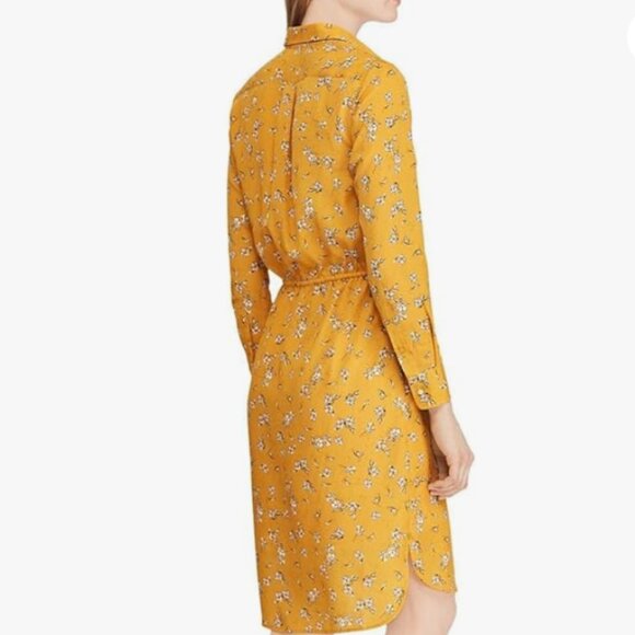 Lauren Ralph Lauren Shirt Dress Gold Floral Size 2 - Picture 2 of 7